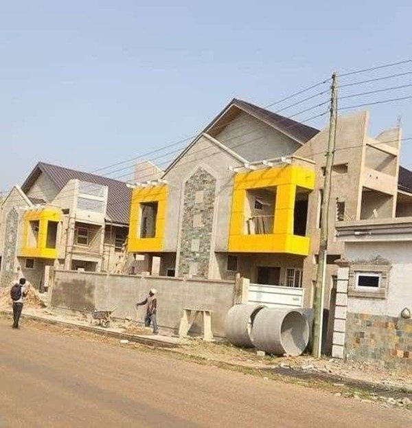 Housing estate construction with yellow accents
