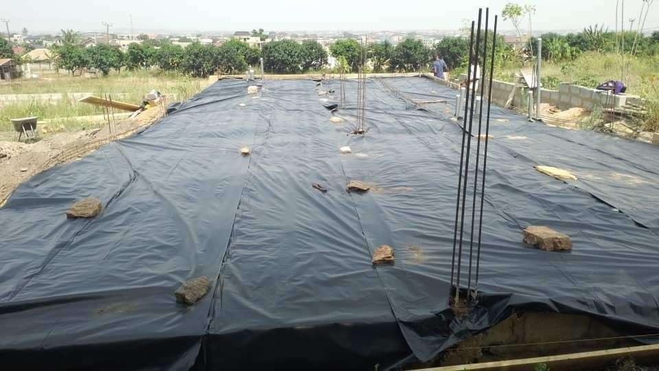 Damp proof membrane laid ahead of slab pour